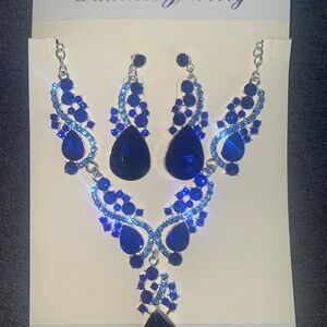 Fashion Jewelry Blue and Silver Necklace & Earring Set